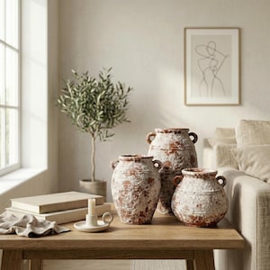 Jarrón de cerámica Wabi Sabi hecho a mano – Decoración rústica de flores estilo granja