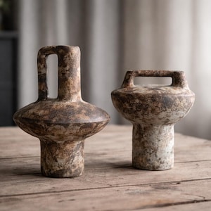Rustic Ceramic Vase Handmade Wabi-Sabi Style Rough Pottery for Dried Flowers Zen Home Decor