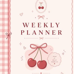 Cherry Coquette Veckoplanerare Bundle | Rosa Gingham, Rosetter, Hjärtan (Digital Nedladdning)