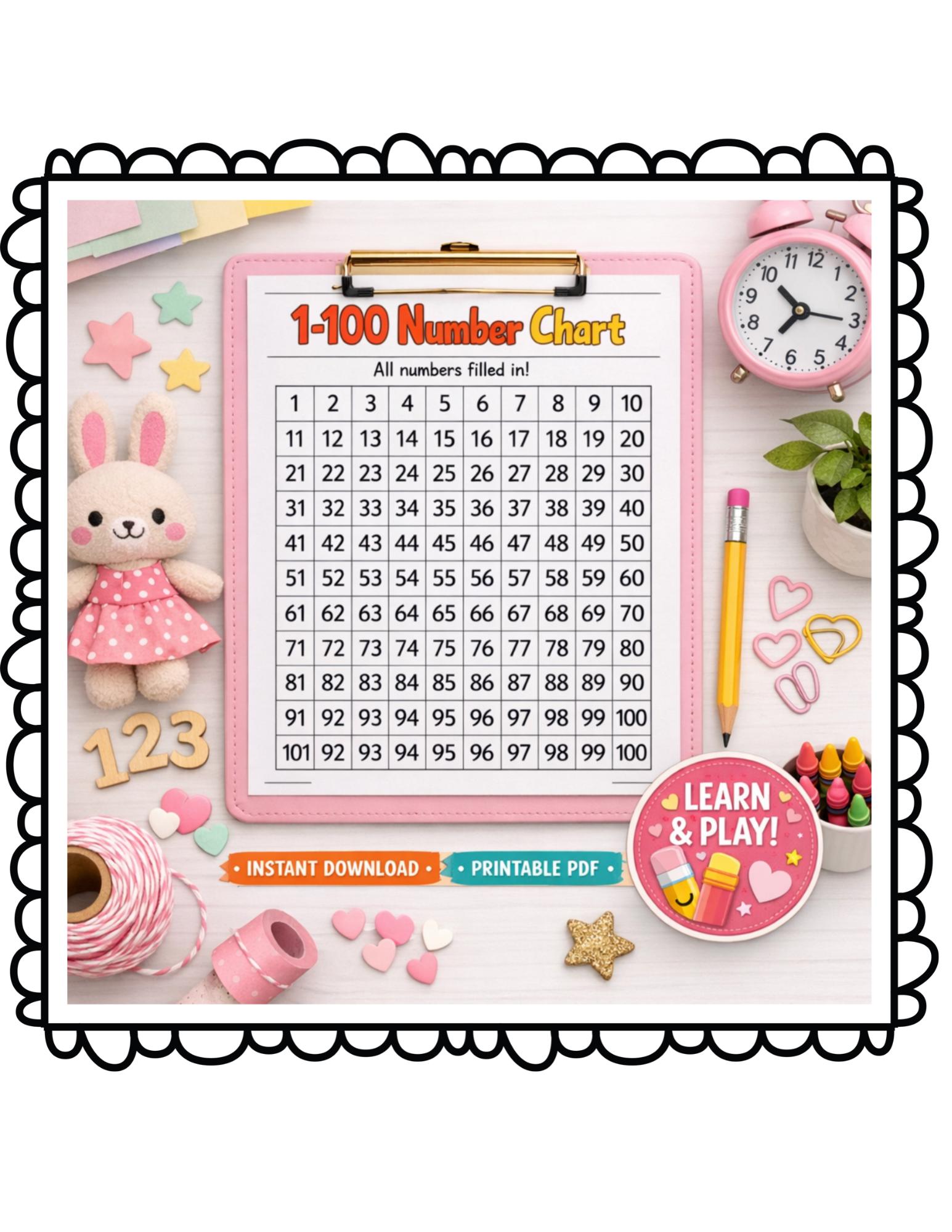 100 Chart Learning Activity Printable - Etsy