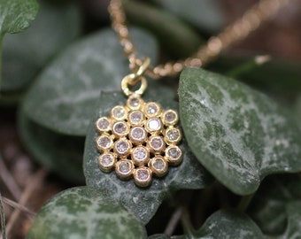 Pave Diamonds Floral Charm Gold Necklace