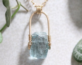 Organic Moss Aquamarine Nugget Gold Filled Necklace