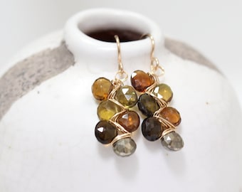 Multiple Tourmaline and Pyrite Briolettes Earrings