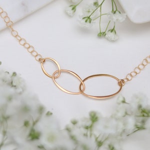 Three Oval Interlink Rings Gold Filled Necklace