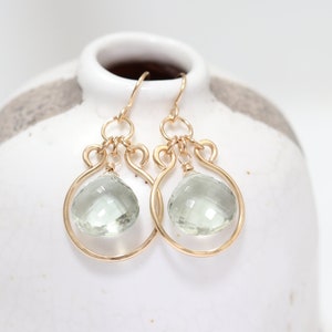 Green Amethyst Lemon Quartz Olive Quartz Gold Hoop Earrings