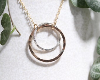 Mixed Metal Gold and Silver Interlinked Circles Necklace