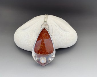 Red Fossil Coral Sterling Silver Necklace