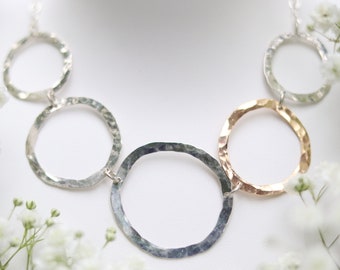 Mixed Metal 5 Organic Rings Necklace