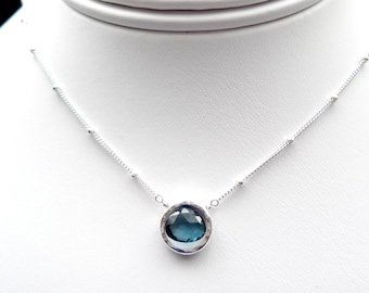 London Blue Topaz Sterling Silver Necklace for Wedding, Birthday and Anniversary