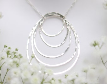 5 Organic Round Rings Sterling Silver Necklace