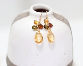 Citrine Tourmaline Gold Filled Earrings