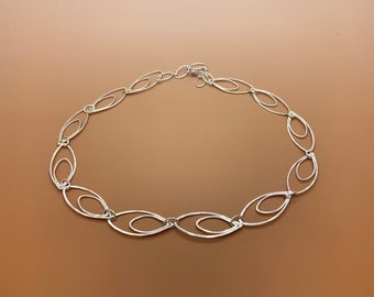 Multiple Leaf Shape Link Sterling Silver Necklace