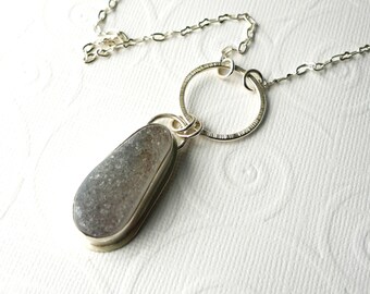 Handmade Grey Druzy Sterling Silver Necklace