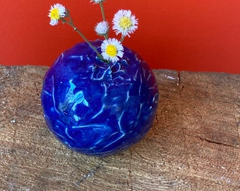 Blue textured bud vase