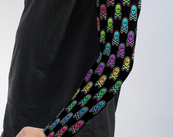 Neon Skull Arm Sleeves Colorful Gothic Pattern UV Protection Compression Sleeves for Running Cycling Sports