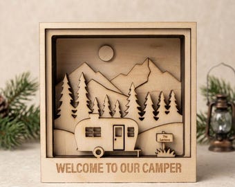 Welcome to Our Camper layered art Laser Cut File SVG Mountain Scene