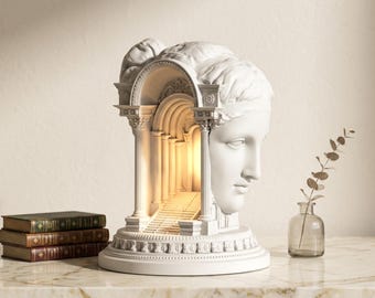 Greek Goddess Statue Ambient Night Light | Classic Roman Architecture Table Lamp for Museumcore Home Decor