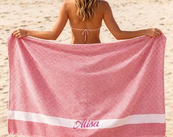 Personlig broderad bomullshandduk i jacquard, personligt namn strandpool gym hem