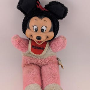 Peluche Minnie Mouse vintage avec visage en caoutchouc avec bavette - Disney World des années 1960/70 (10") image 1