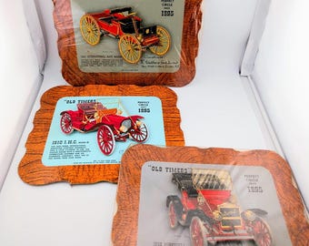 Adornos para calendario de coches clásicos antiguos – Juego de 3 placas de coches clásicos