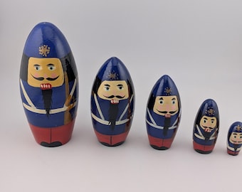 Toy Soldier Nutcracker Matryoshka Nesting Dolls Set of 5 Hand Painted 5"