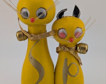 Salero y pimentero magnéticos de madera con forma de gato, estilo vintage de mediados de siglo - Giftcraft Japón