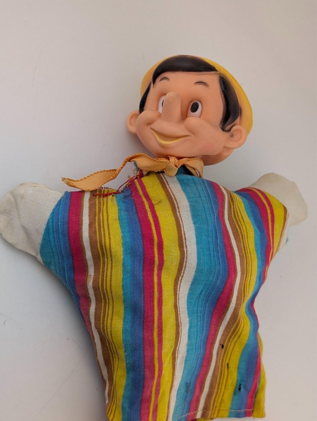 Vintage Disney Pinocchio Hand Puppet Vinyl Head Striped Cloth Body WDP ...