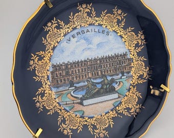Plato decorativo vintage Imperia Limoges Versailles – Oro de 22 quilates y azul cobalto – 6,5"