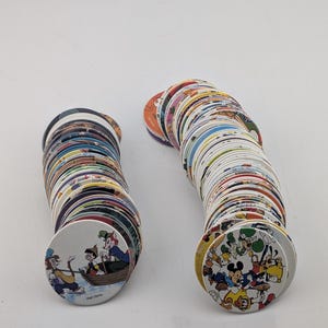 Vintage Disney POGs Lot of 113 Milk Caps 90s Lion King Snow White Mickey Pocahontas