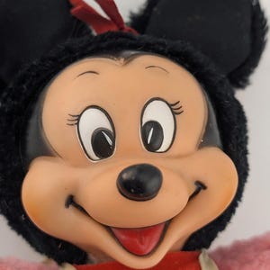 Peluche Minnie Mouse vintage avec visage en caoutchouc avec bavette - Disney World des années 1960/70 (10") image 3