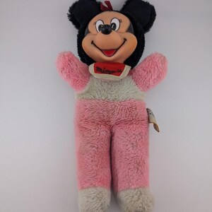 Peluche Minnie Mouse vintage avec visage en caoutchouc avec bavette - Disney World des années 1960/70 (10") image 2