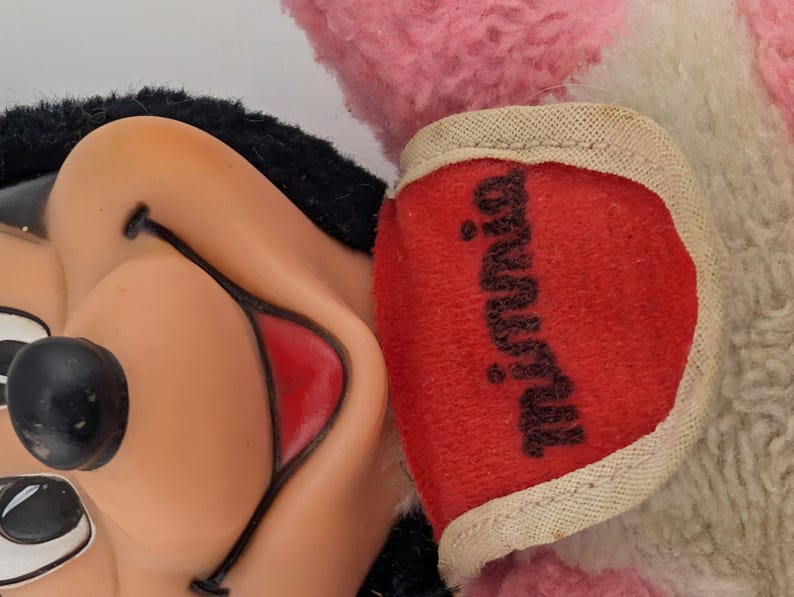 Peluche Minnie Mouse vintage avec visage en caoutchouc avec bavette - Disney World des années 1960/70 (10") image 6