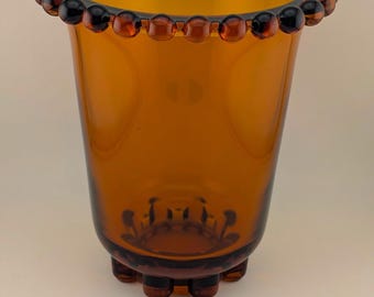 RARE vase Art Déco en verre ambré Rudolf Schrötter des années 30 - Bords perlés 20 cm H