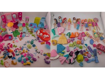 Immense lot vintage de Polly Pocket - 15 poupées, princesses Disney, meubles et vêtements