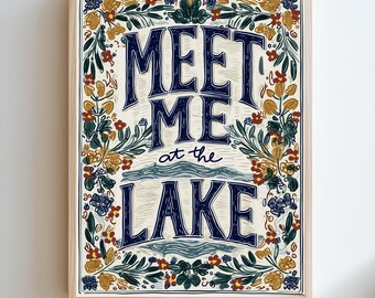 Meet Me At The Lake Print,  Lake House Art Print, Lake house decor, Cottage Decor, Boat House Artwork