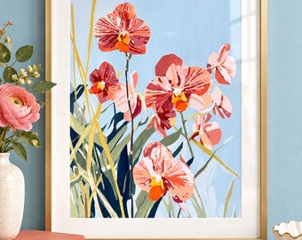 Quadro de orquídea para parede, pôster botânico de flores, decoração floral vintage, arte de jardim de orquídeas, decoração floral campestre para parede.