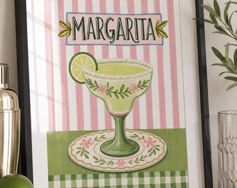 Quadro decorativo de parede com estampa de Margarita, decoração rosa para cozinha, pôster para bar de coquetéis, arte com tema de drinque de limão, decoração colorida para carrinho de bar.
