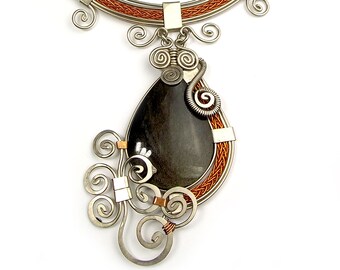 Bird of Paradise" Obsidian stone Wire wrap.