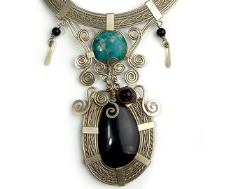 Necklace wire wrap "Diana" Obsidian stone.