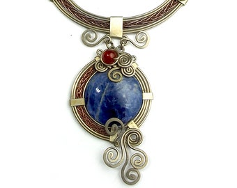 Bird of paradise" Sodalite wire wrap Necklace