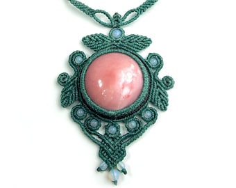 Macrame "Necklace Celeste" with Rose Andean Opalo stone.