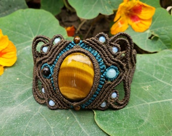 Macrame bracelet" Natural Tiger eye stone