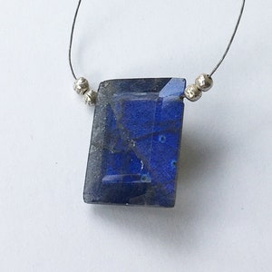 Faceted Deep Blue Flash Labradorite Top-Drilled Rectangle Focal Pendant ~  17mm x 13mm x 5mm