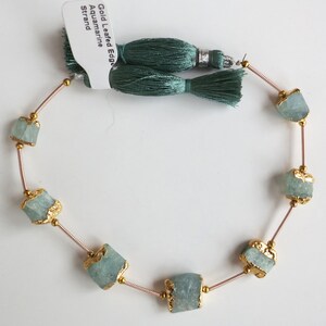 Raw Aquamarine Focal Beads | 22K Gold Leaf Dipped Edge |  8&quot; Strand #1