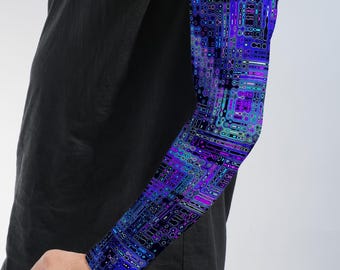 Glitch Pixel Arm Sleeves Cyberpunk Digital Pattern UV Protection Compression Sleeves for Running Cycling Sports