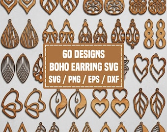 Boho Earring SVG Bundle, 60 Earring Designs, Laser Cut Files, Cricut Silhouette Templates, Wooden Jewelry Patterns, Teardrop Earrings