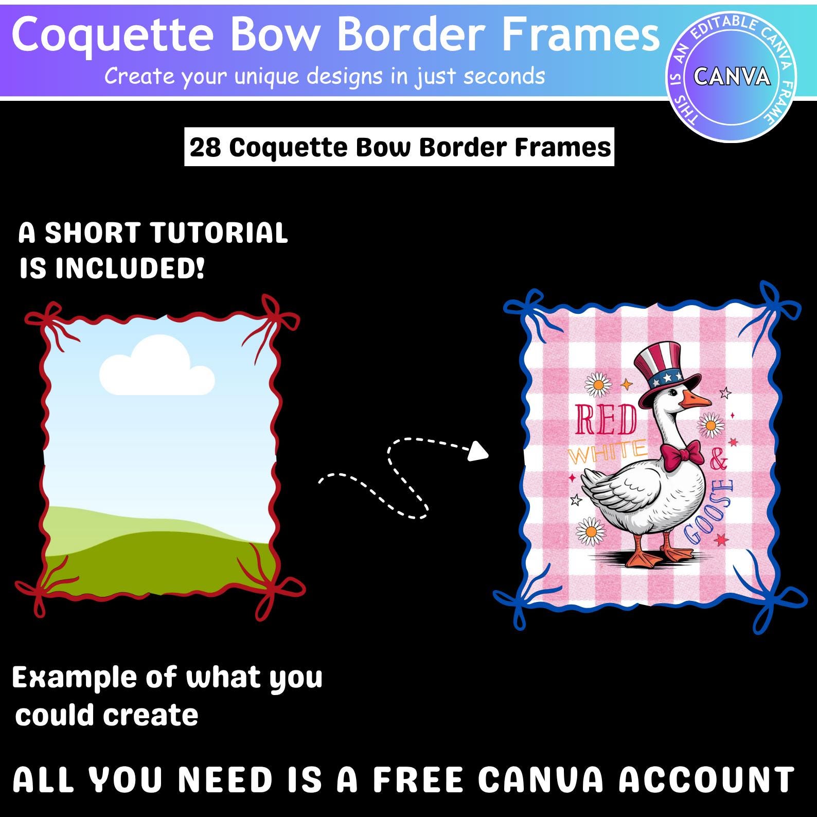 Editable Coquette Bow Border Frames Bundle, 28 Canva Templates Drag ...