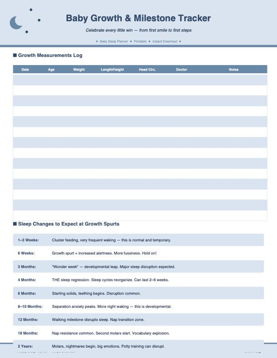Baby Milestone Tracker Printable | First Year Growth & Development Log ...