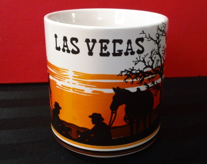 Vintage Las Vegas Souvenir Coffee Mug With Cowboy Sunset Etsy