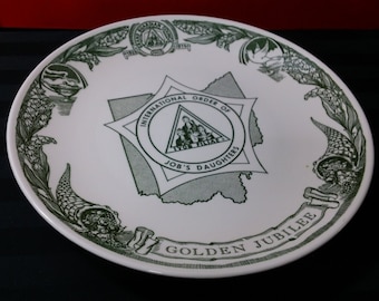 Vintage 70s Job's Daughters Grand Guardian Council of Ohio 1925-1975 Golden Jubilee 10" commemorative plate ~ Kettlesprings Kilns